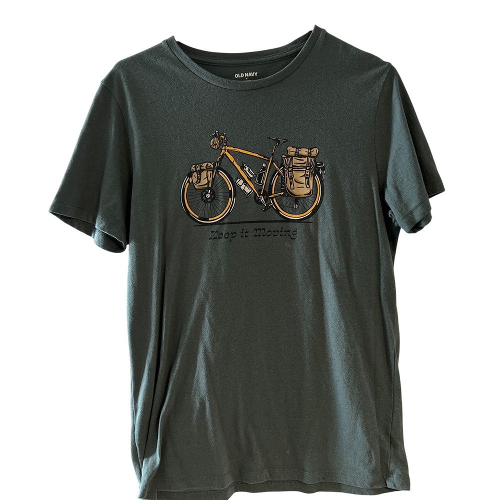 Old Navy Mens Soft-Washed Keep It Moving Bicycle Graphic T-Shirt Green Medium